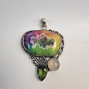Handmade Necklace Pendant Watermelon Tourmaline Peridot Moonstone Silver Jewelry
